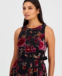 Tahari Asl Women's Burnout Sleeveless Tie-Waist High-Low-Hem Dress