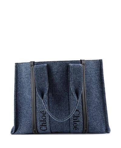 Pre-Owned Chloe Large Woody Tote Canvas with Leather