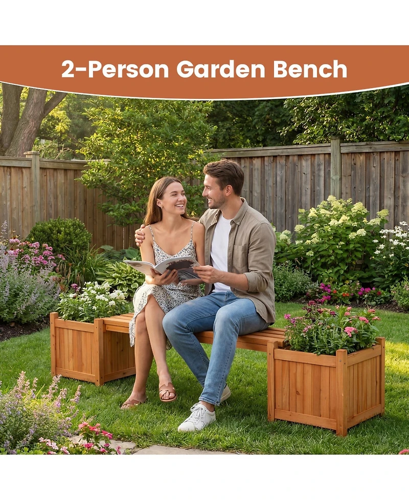 Gymax Wood Outdoor Planter Boxes with Detachable Bench 2 Elevated Mini Planters Patio