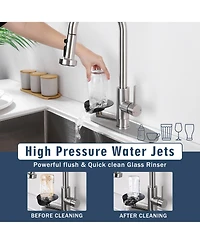 Phying 3-in-1 Kitchen Faucet with Press-Type Glass Rinser, High-Arc Pull-Down Sprayer Faucet