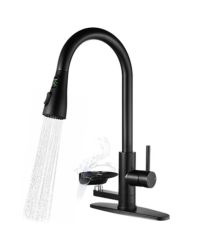 Phying 3-in-1 Kitchen Faucet with Press-Type Glass Rinser, Universal for 1 and 3 Holes, High-Arc Pull-Down Sprayer with 3 Function Spray Mode