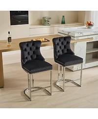 Clihome 25" Counter Height Bar Stools Set of 2, Modern Velvet Barstools with Button BackandRivet Trim Upholstered Kitchen Island Chairs