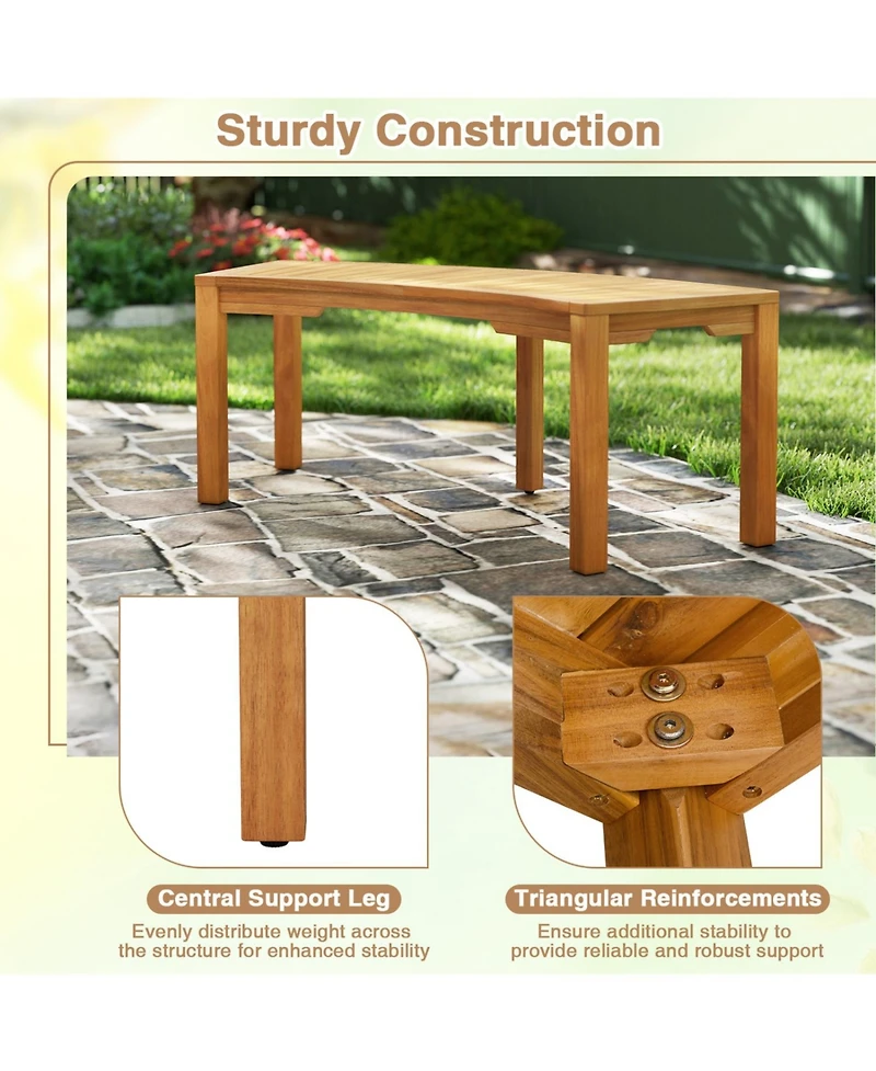Slickblue Acacia Wood Outdoor Garden Bench Curved 2 Person Patio Seating