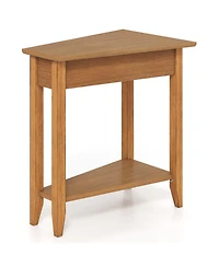 Slickblue Narrow 2-Tier End Table with Storage Shelf and Solid Wood Legs