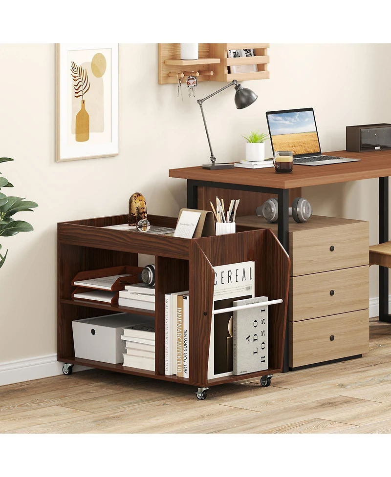 Slickblue 3-Tier Side Table on Wheels with Multi-Level Storage Shelf Design
