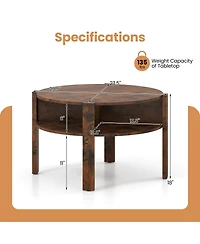 Slickblue Small Space Round Coffee Table with Lower Storage Shelf Design