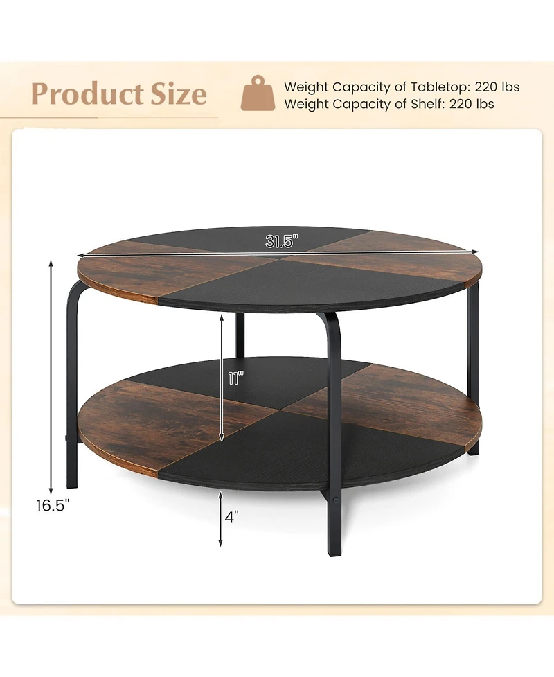 Slickblue 2-Tier Round Coffee Table with Open Shelf for Living Room Storage