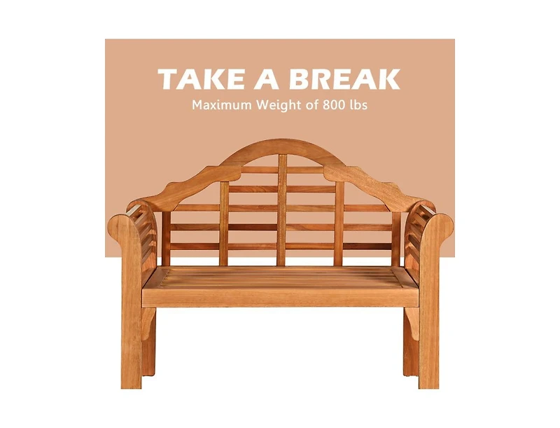 Mondawe 49 Inch Eucalyptus Wood Outdoor Folding Bench with Backrest Armrest for Patio Garden