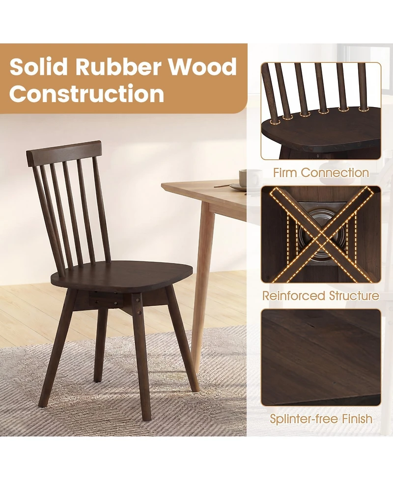 Gymax Dining Chairs Set of 2 Mid Century Rubber Wood Kitchen Swivel Seat Walnut