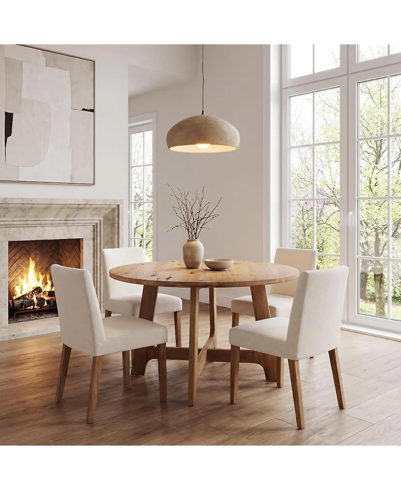Tribesigns 47'' Solid Wood Round Dining Table, Round Dining Room Table with Wood Pedestal Base for 4 People