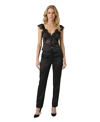 Modenaire Women's Satin Lace-Trim Flutter-Sleeve Corset Top