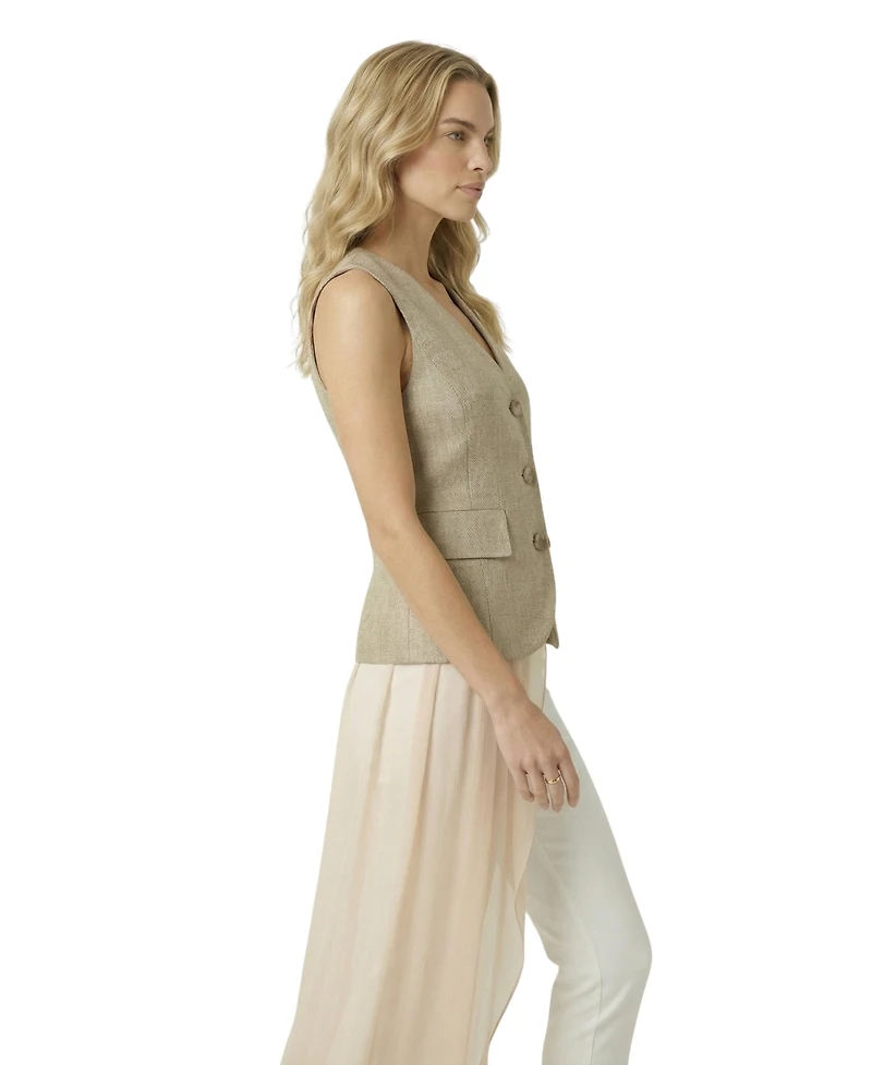Modenaire Women's Tailored Sleeveless V-Neck Button-Front Vest