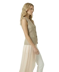 Modenaire Women's Tailored Sleeveless V-Neck Button-Front Vest