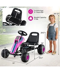 Gymax Pedal Go Kart for Kids 4-Wheel Ride On Toy with Steering Wheel and Safe Handbrake