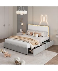 gaomon velvet Led bed frame with storage drawers, adjustable headboard, princess-style frame
