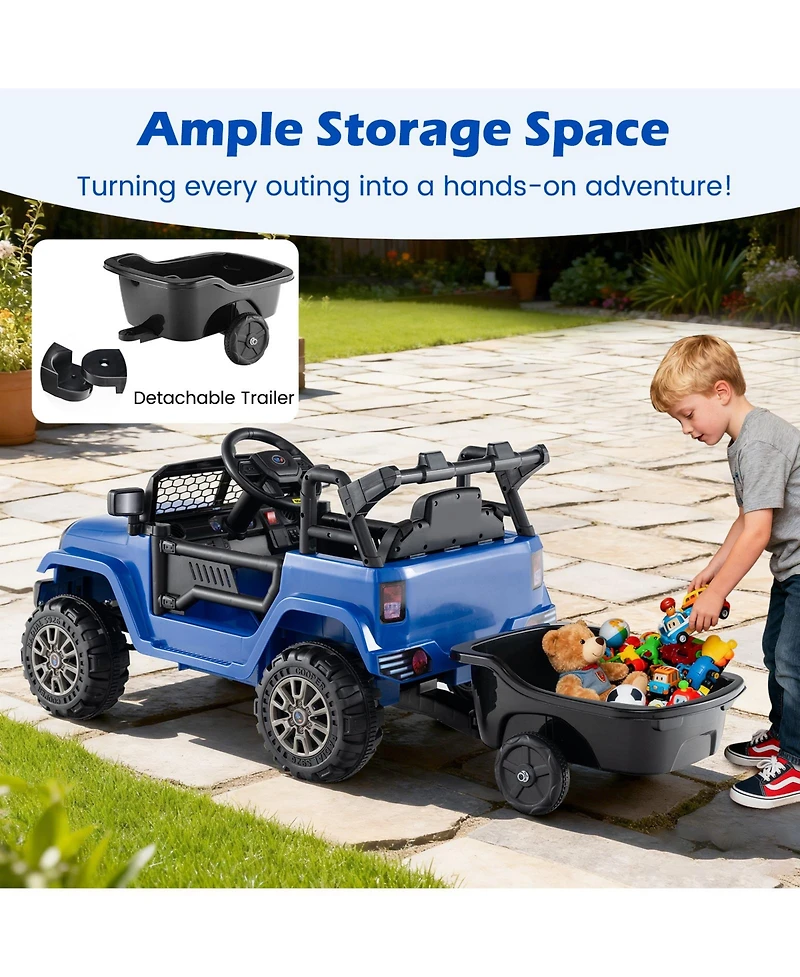 Gymax Kids Ride On Utv Car with Detachable TrailerParent Remote Control Light and Music