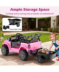 Gymax Kids Ride On Utv Car with Detachable TrailerParent Remote Control Light and Music