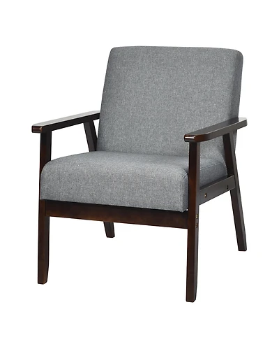 Gymax Wooden Upholstered Accent Chair Fabric Armchair Home Office