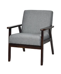 Gymax Wooden Upholstered Accent Chair Fabric Armchair Home Office