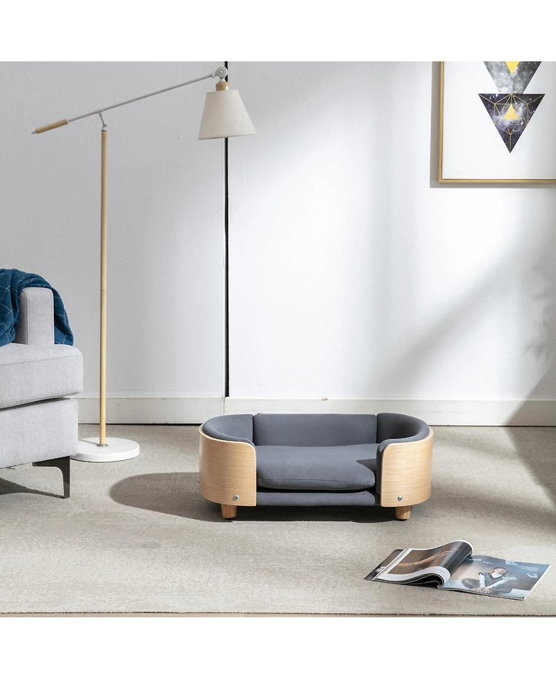 Zeny Small Size Scandinavian style Elevated Dog Bed Pet Sofa with Solid Wood legs and Bent Wood Back, Velvet Cushion