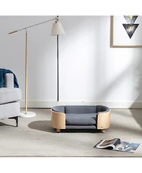Zeny Small Size Scandinavian style Elevated Dog Bed Pet Sofa with Solid Wood legs and Bent Wood Back, Velvet Cushion