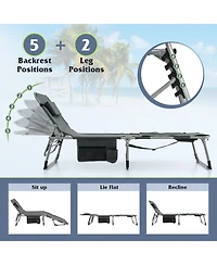 Gymax Outdoor Folding Chaise 5-Position Lounge Chair with Face Hole and Adjustable Footrest