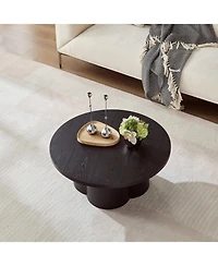 Boyel Living Modern Round Coffee Table with Curved Legs, Natural Wood Veneer Accent for Room, Bedroom, Apartment