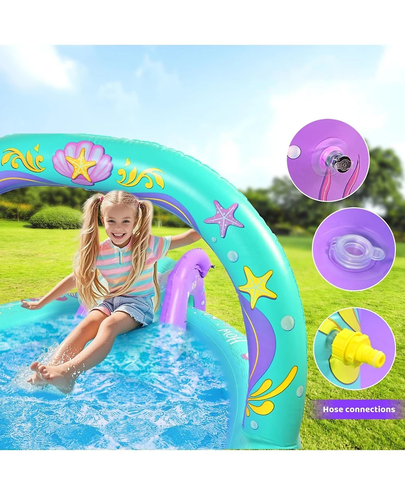 Aofar 96''Mermaid Inflatable Pool Slide Sprinkler Yard Garden