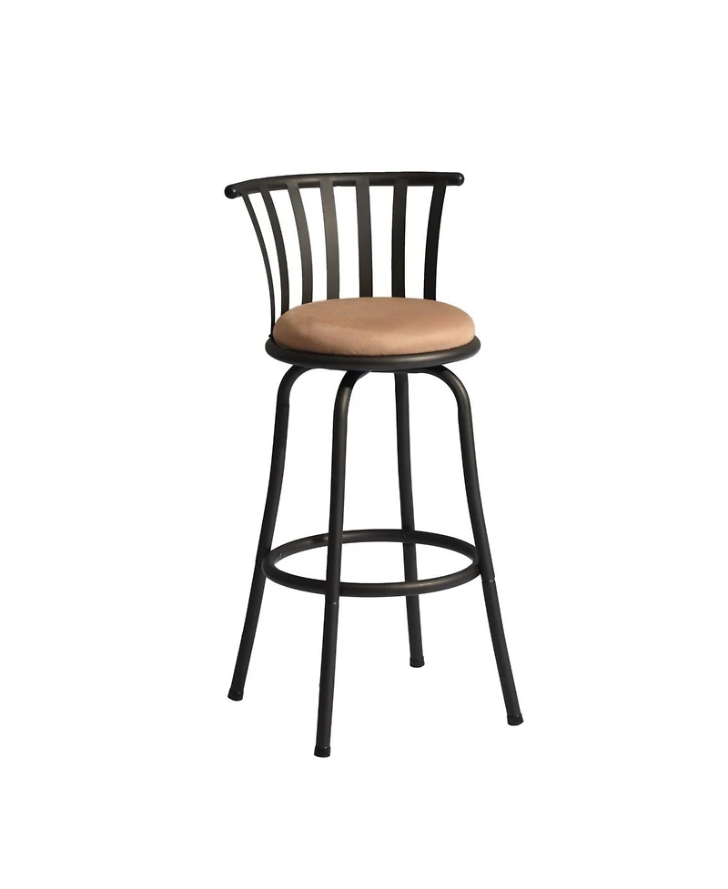 HomeRoots Set of Two 29" Microfiber and Metal Low Back Bar Height Swivel Bar Chairs