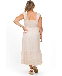 Pinkblush Plus Light Khaki Striped Smocked Midi Dress