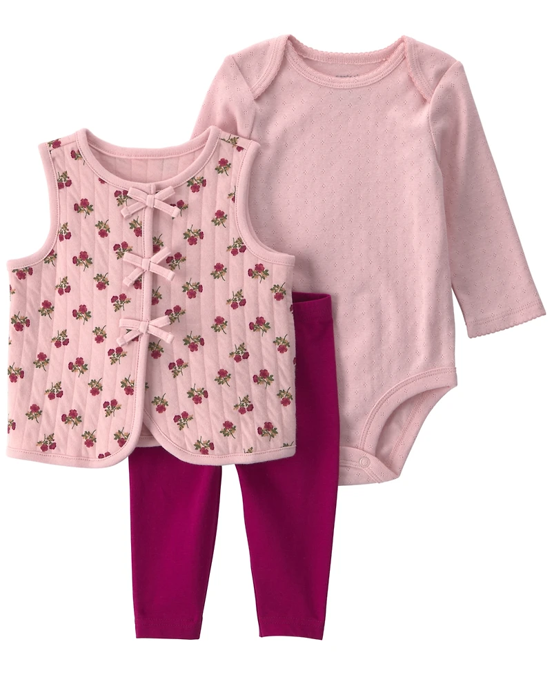 Carter's Baby Girls' Sleeveless Cardigan, Bodysuit and Pants, 3-Piece Set