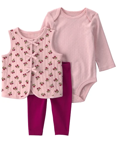 Carter's Baby Girls' Sleeveless Cardigan, Bodysuit and Pants, 3-Piece Set