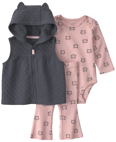 Carter's Baby Girls' Sleeveless Hooded Vest, Bodysuit and Pants, 3-Piece Set
