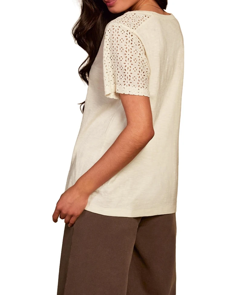 Celtic & Co. Women's Eyelet Sleeve Soft-Drape Jersey T-Shirt