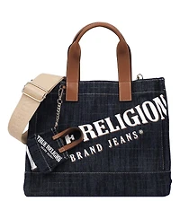 True Religion Women's Logo Denim Tote with Tote Dangle Charm