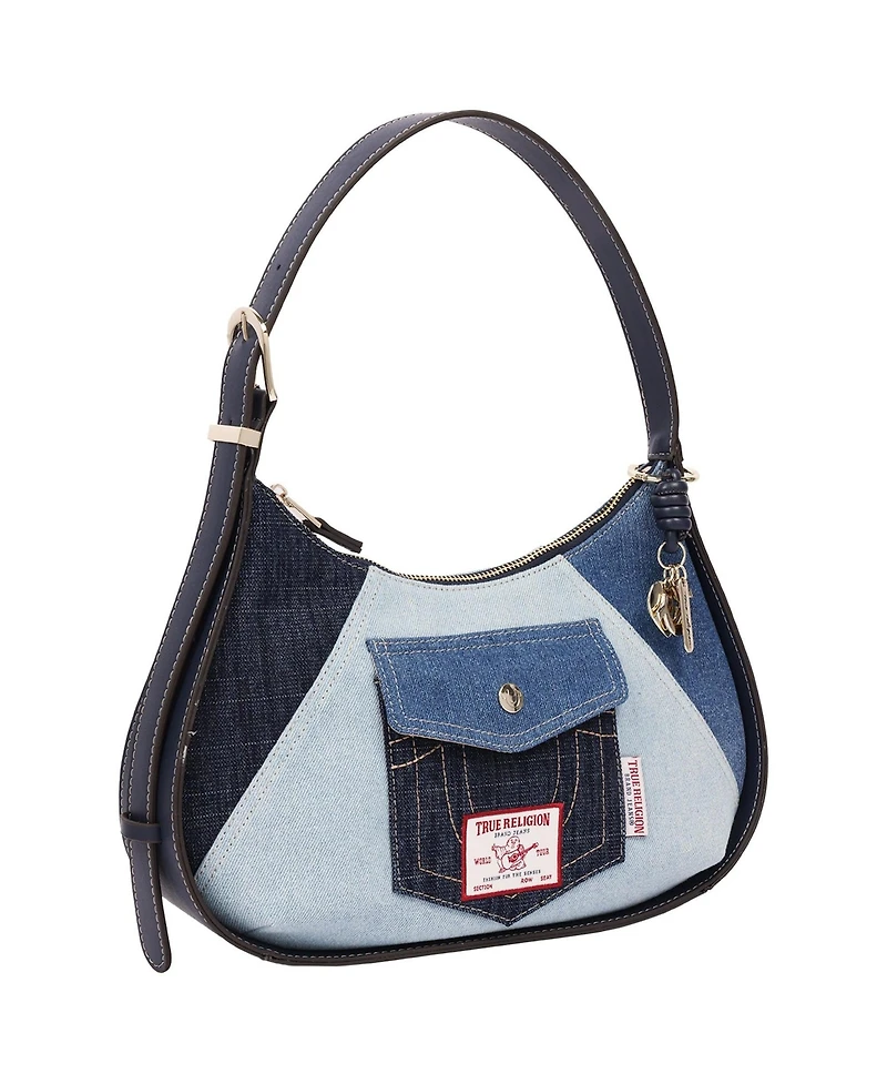 True Religion Women's Zip Top Hobo Bag with Signature Pocket Detail