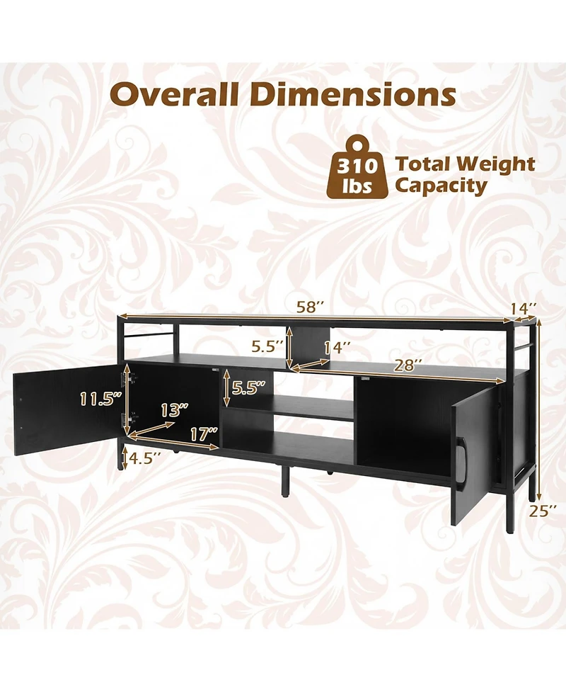 Slickblue 58 Inch Industrial Tv Stand with Cabinets and Adjustable Shelf for TVs up to 65 Inch-Rustic Brown
