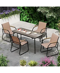 Slickblue 5-Piece Outdoor Dining Set, Rectangular Table with Fabric Chairs