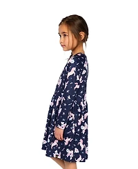 Deux par Deux Girls' (6-12) Long Sleeve Unicorn Print Dress