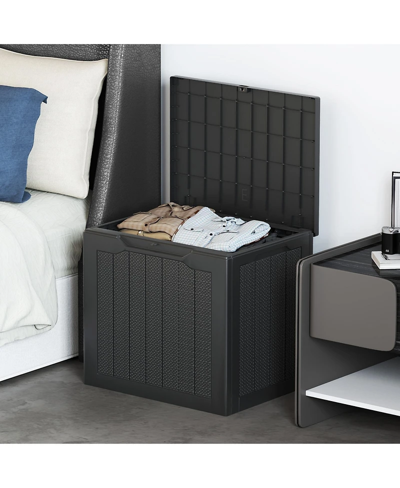 Gymax Outdoor Storage Box w/Lockable Lid and Wicker-woven Texture for Pool Accessories