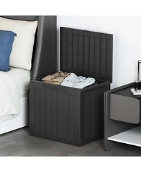 Gymax Outdoor Storage Box w/Lockable Lid and Wicker-woven Texture for Pool Accessories