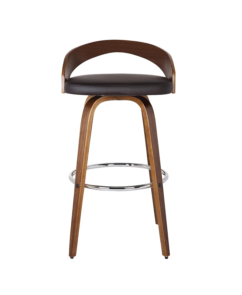 HomeRoots 30" Faux Leather and Solid Wood Low Back Bar Height Swivel Bar Chair