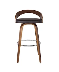 HomeRoots 30" Faux Leather and Solid Wood Low Back Bar Height Swivel Bar Chair