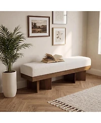 Tribesigns 55" Entryway Bench with Faux Lamb Wool, Upholstered Bench with X-Legs