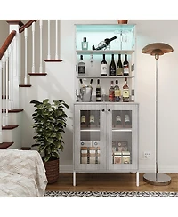 gaomon 67 Inch Home Bar Cabinet, Wine Storage with Built-in Power Outlets, Led Lighting for Living Room