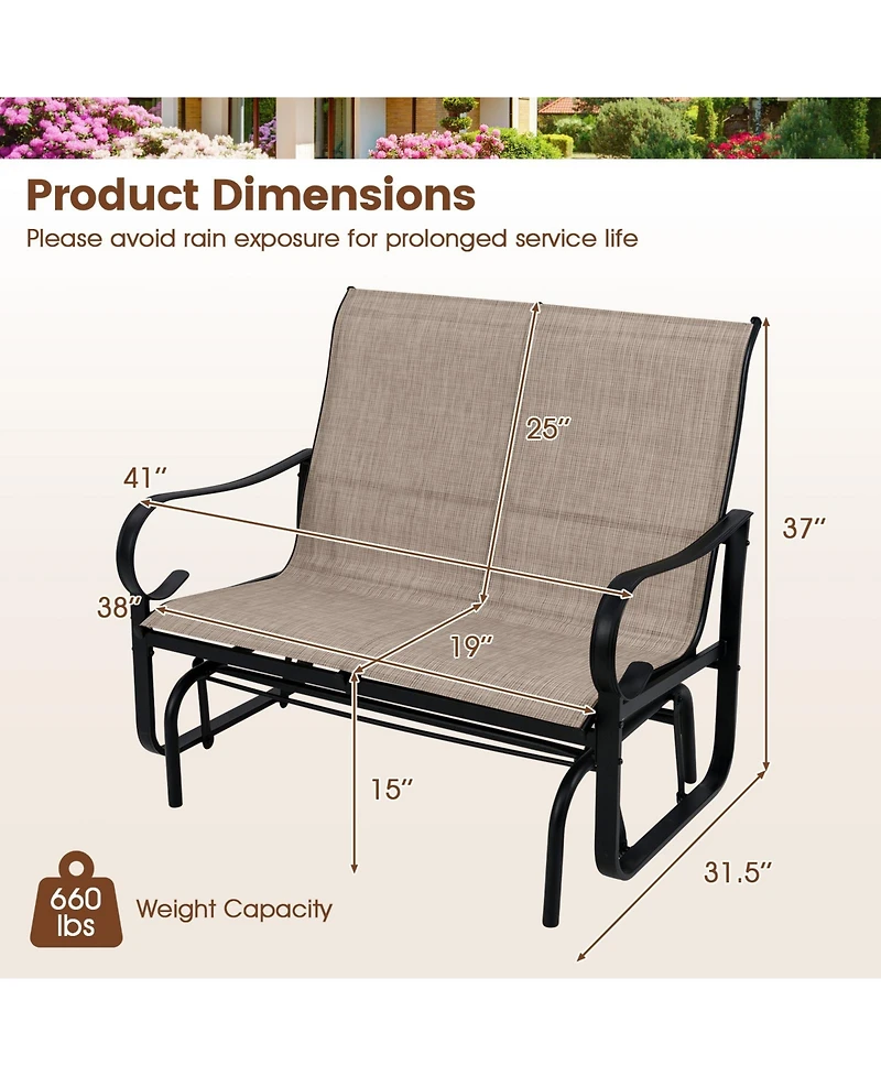 Slickblue Outdoor Glider Bench for 2 People with High Backrest and Smooth Glide