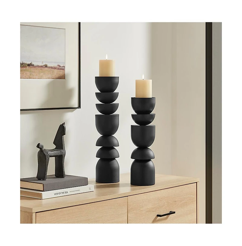 Danya B Stacked Sculptural Metal Candle Holder - Set of 2