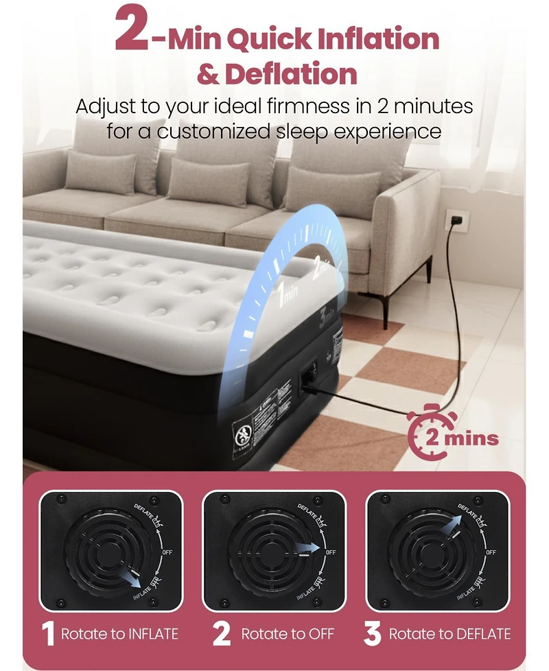 Cherimor 18" Full Air Mattress with Built-in Pump, 600-lb Capacity, Fast Inflation Guest Bed, Honeycomb Support
