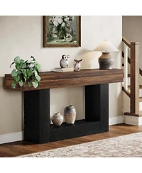Tribesigns 63" Console Table, Farmhouse 2-Tier Entryway Table with U-Shaped Base, Narrow Long Wood Behind Couch Table