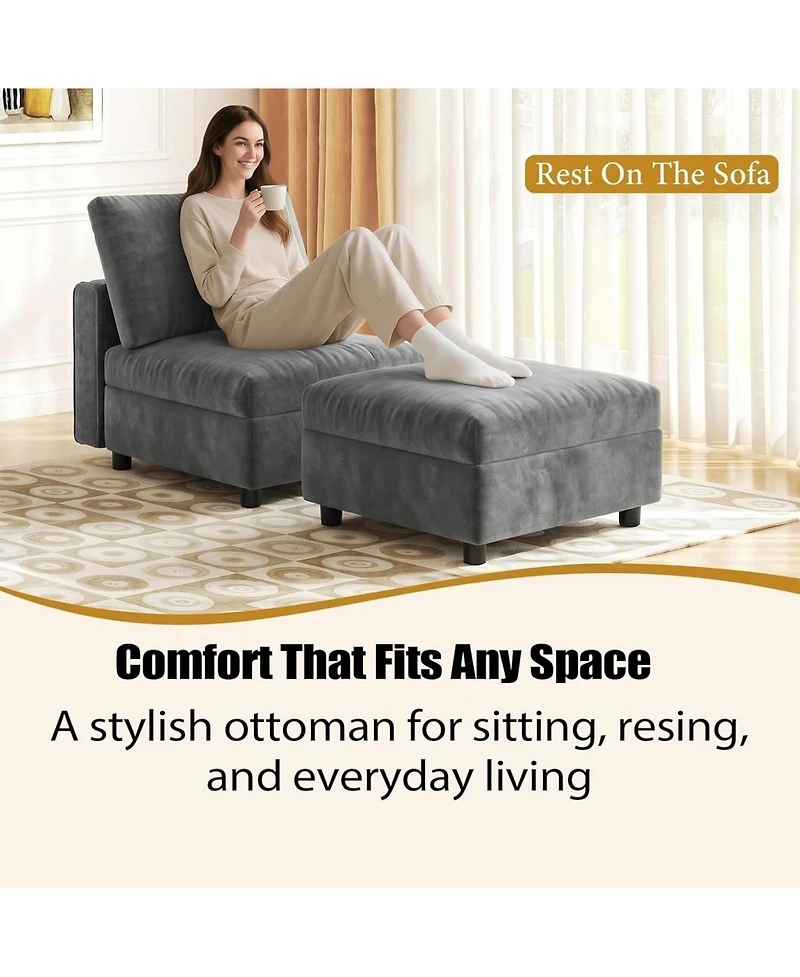 gaomon Large Ottoman for Modular Sofa, 29.5" Corduroy Pouf Ottoman with Spring Cushion, Rectangle Foot Rest for Couch